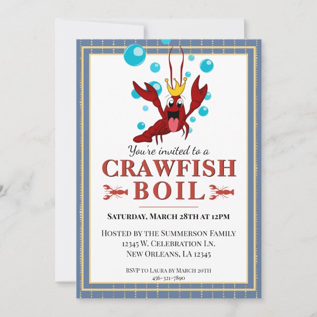 Invitation Crawfish Boire Famille Été Fête de fruits de mer (Devant)