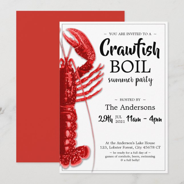 Invitation Crawfish Boire Noir Blanc Fête d'été (Devant / Derrière)