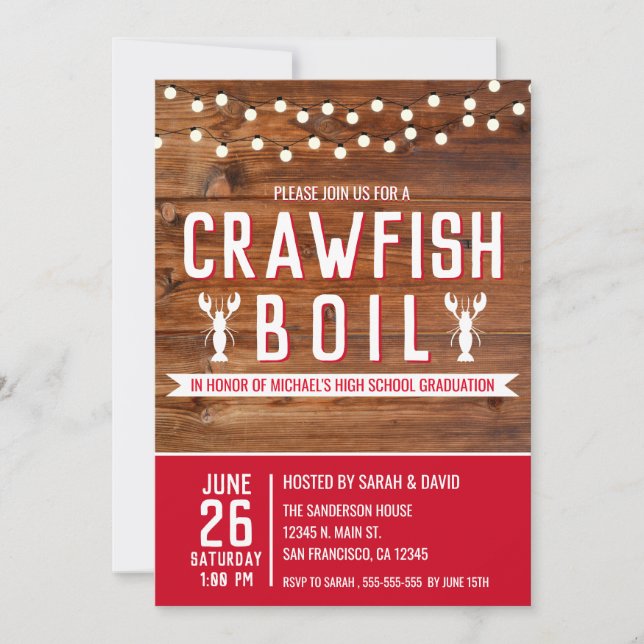 Invitation Crawfish Bouille Graduation Fête des fruits de mer (Devant)