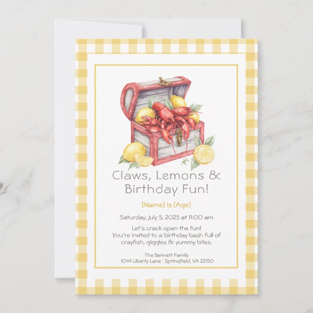 Invitation Crayfish & Lemon Treasure Chest Anniversaire  (Devant)