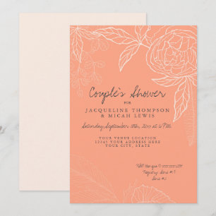 Invitation Crayon de douche Couples Coral rose Floral Peony L