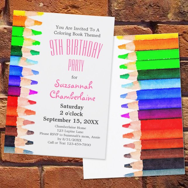 Invitation Crayons Aquarelle Arc-en-Ciel Fête d'Anniversaire  (Créateur téléchargé)