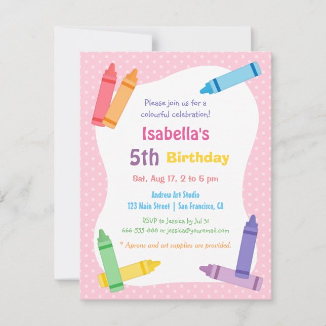 Invitation Crayons Artisanat Fête d'anniversaire pour enfants (Devant)