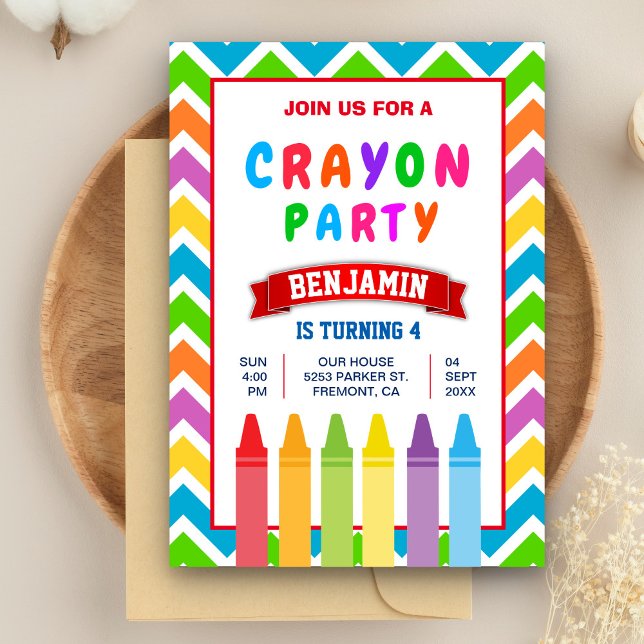 Invitation Crayons colorés pour enfants fête d'anniversaire (Créateur téléchargé)