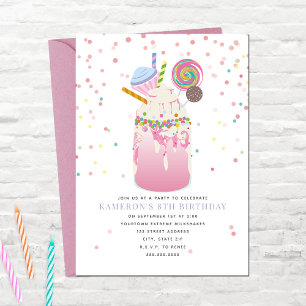 Invitation Crazy Milkshake Candy Cupcake Pink Anniversaire