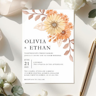 Invitation Cream Apricot Floral Wedding Invitation, W004