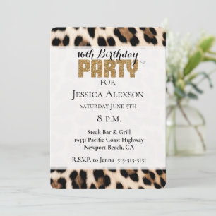 Invitation Cream Black Brown Leopard Gold Parties scintillant