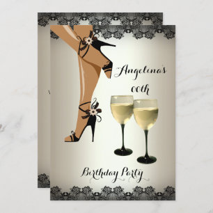 Invitation Cream Black Chaussures Vin Verre Anniversaire