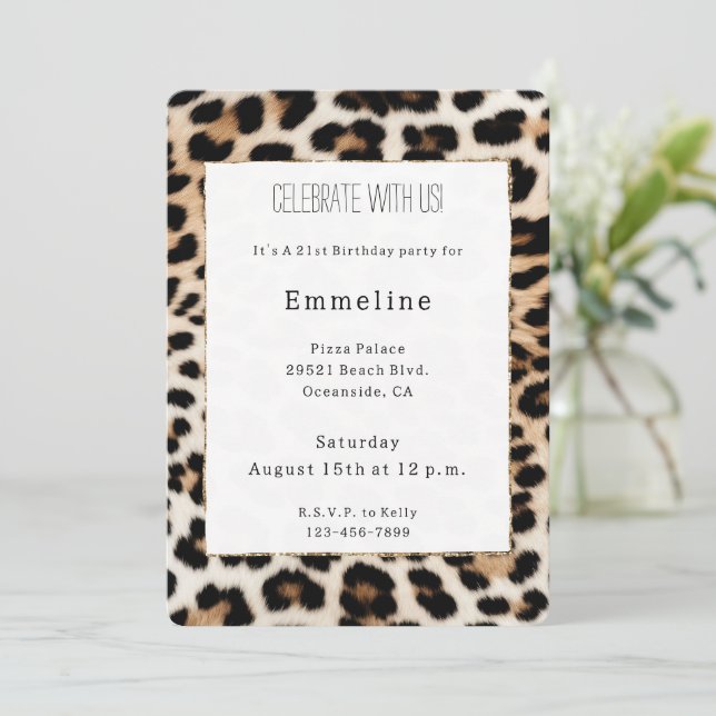 Invitation Cream Black Leopard Animal Print (Debout devant)