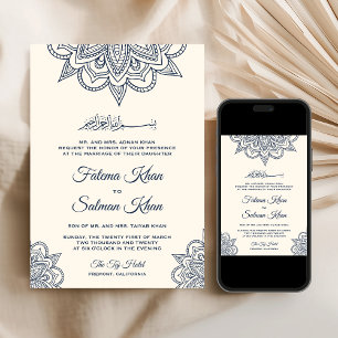 Invitation Cream Blue Henna Mehndi Mariage musulman islamique