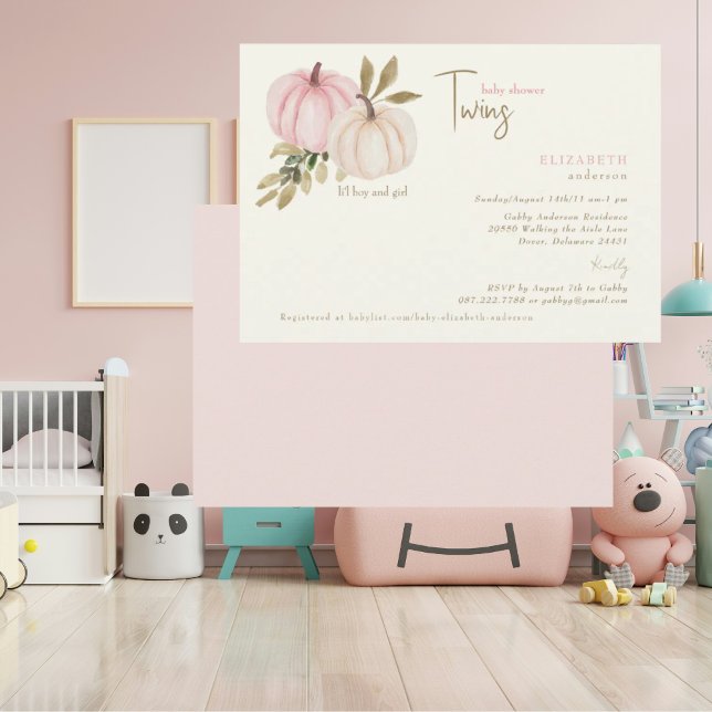 Invitation Cream Blush Twins Little Pumpkins Baby Shower (Créateur téléchargé)