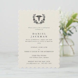 Invitation Cream Caduceus+Laurel Médicale School Graduation