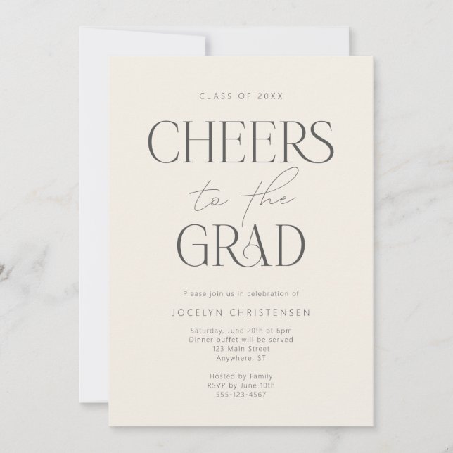 Invitation Cream Charcoal Gray Modern Cheers Grad Party (Devant)