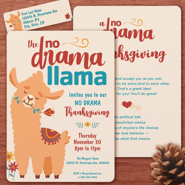 Invitation Cream de Thanksgiving sans drame Lama (Full Invitation Set)