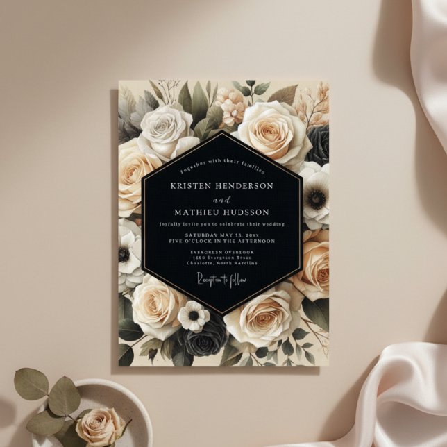 Invitation Cream Floral Nocturne Wedding (Créateur téléchargé)