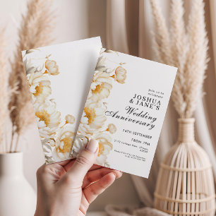 Invitation Cream Gold Floral Elégant Mariage Anniversaire