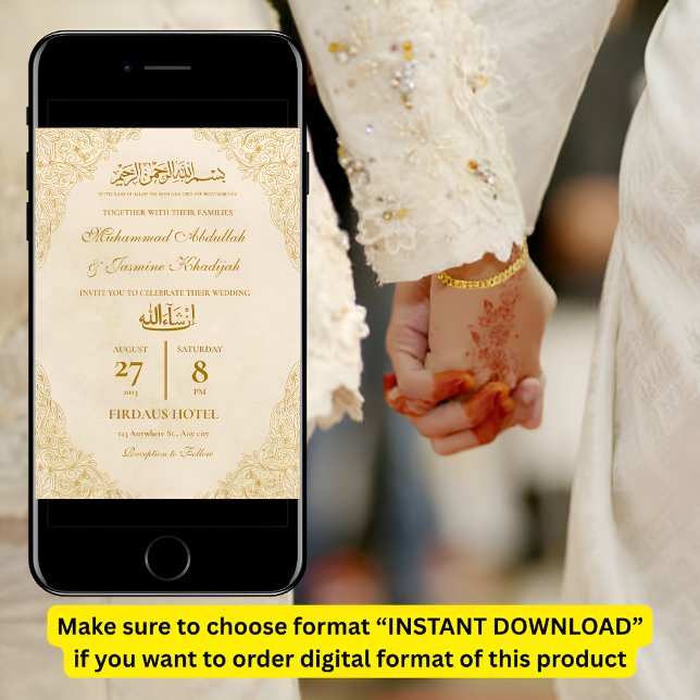 Invitation Cream Gold Ornate Frame Nikah Mariage musulman (Créateur téléchargé)