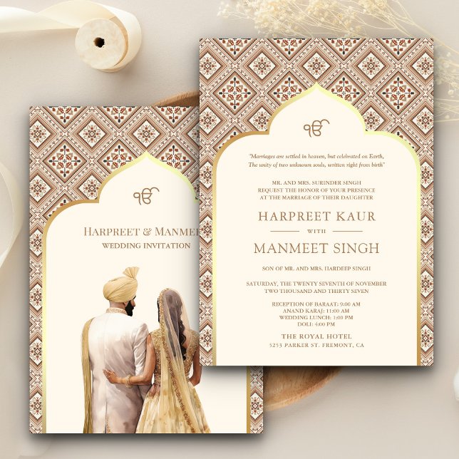 Invitation Cream Ivory Gold Punjabi Anand Karaj Sikh Mariage (Créateur téléchargé)
