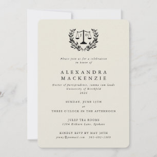 Invitation Cream JD Law Scales Laurel Wreath Graduation Invit