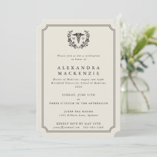 Invitation Cream MD Caduceus+Laurel Wreath Doctor Graduation