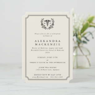 Invitation Cream MD Caduceus+Laurel Wreath Doctor Graduation