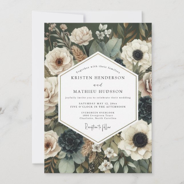Invitation Cream Moody Botanical Wedding (Devant)