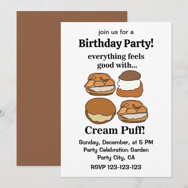 Invitation Cream Puff Food Dessert Birthday Party (Devant / Derrière)