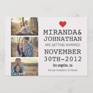 Invitation Cream & Red Photo Strip Enregistrer La Date Invita