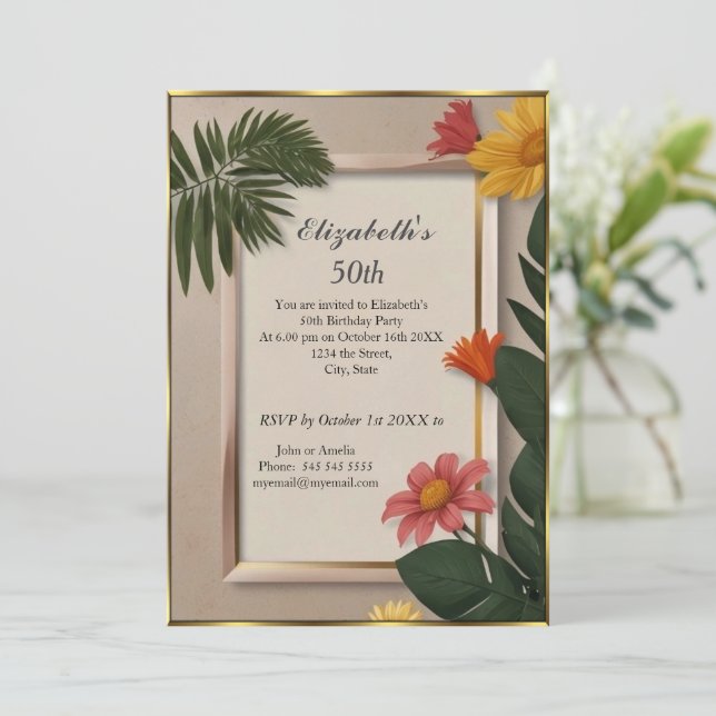 Invitation Cream Summertime 50th Birthday Party (Debout devant)