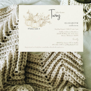 Invitation Cream Twins Petit Baby shower Citrouille