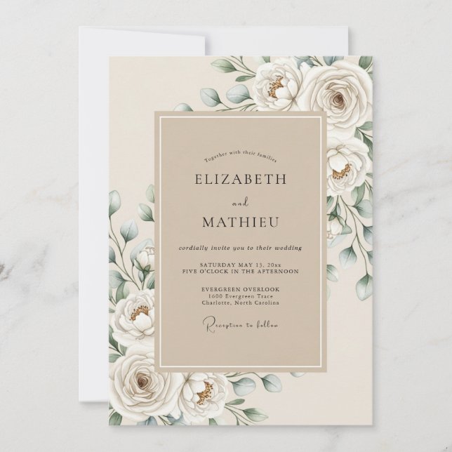 Invitation Cream White Ethereal Bloom Wedding (Devant)