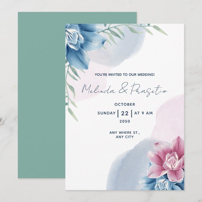 Invitation Create Your Own Custom Watercolor with Wedding (Devant / Derrière)