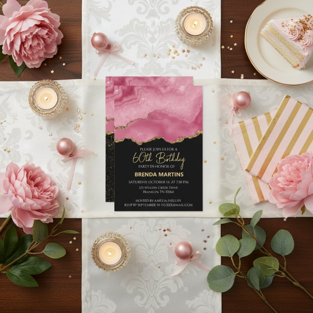 Invitation Création abstraite en marbre rose or élégant (Créateur téléchargé)
