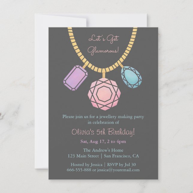 Invitation Création de Bijoux Glamour pour l'anniversaire des (Devant)