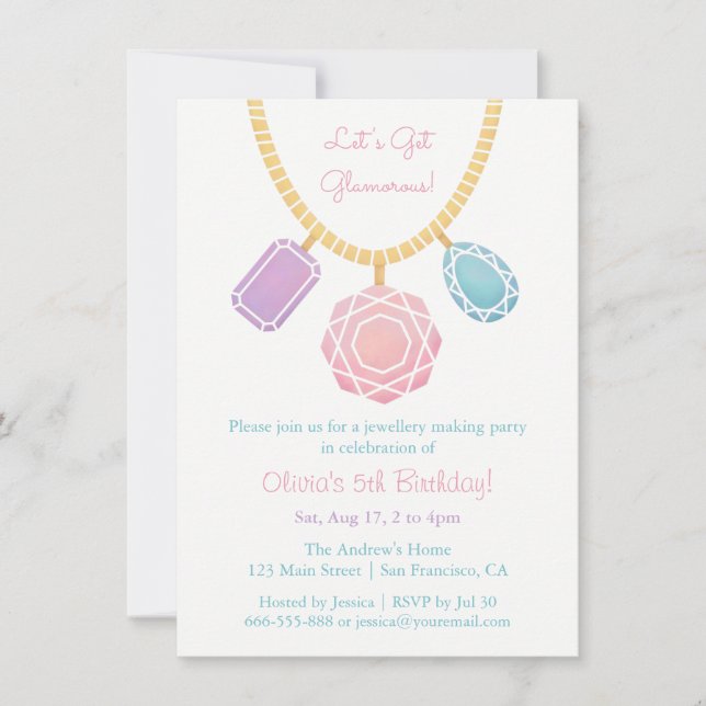 Invitation Création de Bijoux Jolies Fête d'Anniversaire des  (Devant)