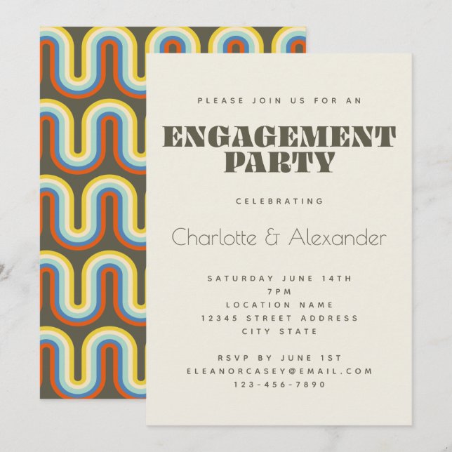 Invitation Création Rétro Groovy des Années 70 en Olive pour  (Devant / Derrière)