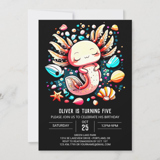 Invitation Créations maritimes Axolotl Whimsical Anniversaire (Devant)