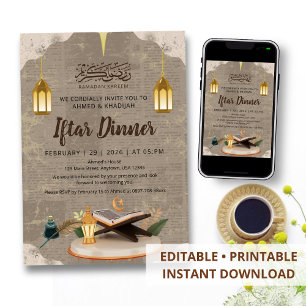 Invitation Creative 3D Coran et Lanterne Ramadan Iftar