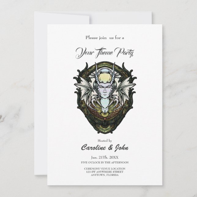 Invitation Créature imaginaire foncé avec ailes. (Devant)