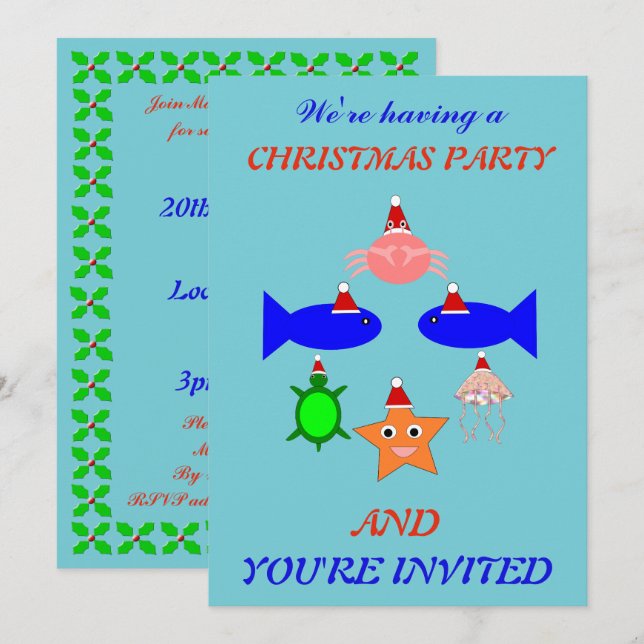 Invitation Créatures de la mer de Noël personnalisées (Devant / Derrière)