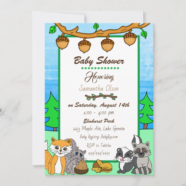 Invitation Créatures forestières Baby shower des animaux fore (Devant)