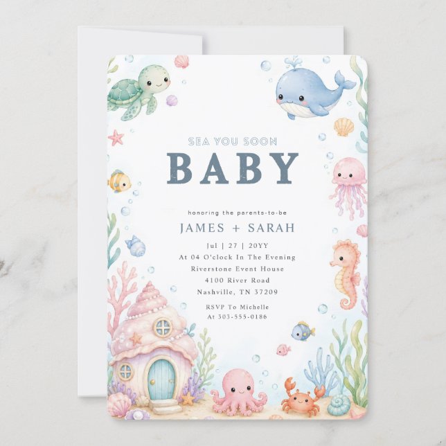 Invitation Créatures marines Animaux de l'océan Baby Shower m (Devant)