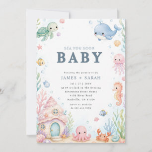 Invitation Créatures Marines Mignonnes À Bientôt Baby Shower