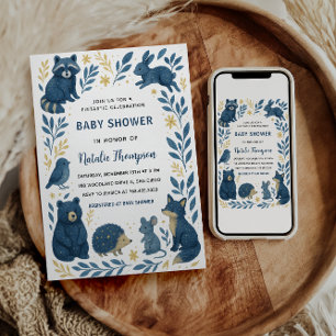 Invitation Créatures Mignonnes de la Forêt Baby Shower Rust