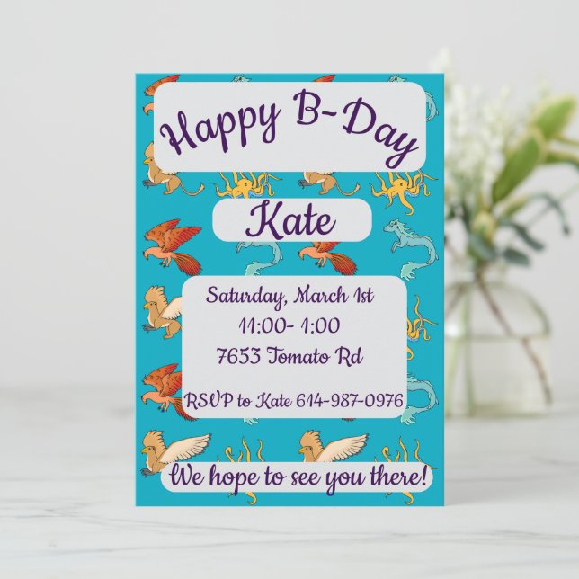 Invitation Créatures mythologiques Joyeux Anniversaire (Debout devant)