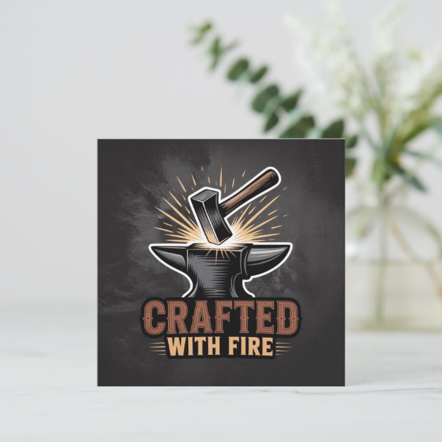 Invitation Créé avec le feu – Autocollant d'artisan rustique (Debout devant)