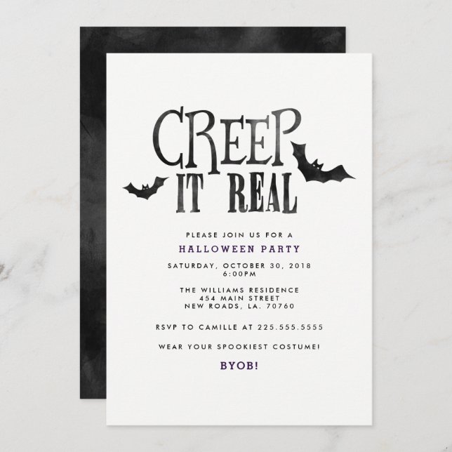 Invitation Creep It Real Halloween Party (Devant / Derrière)