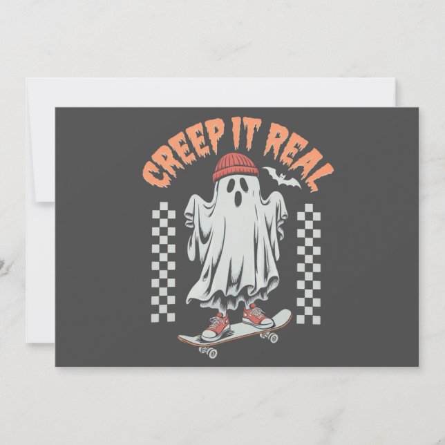 Invitation Creep It Real Retro Halloween patinage fantôme (Devant)