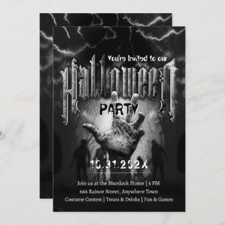 Invitation Creepy Halloween Party Zombies Black Scary Night