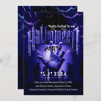 Invitation Creepy Halloween Party Zombies Blue Scary Night